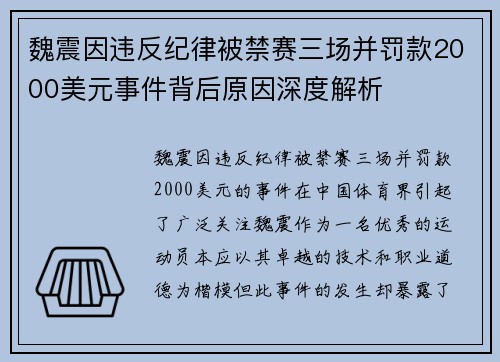 魏震因违反纪律被禁赛三场并罚款2000美元事件背后原因深度解析